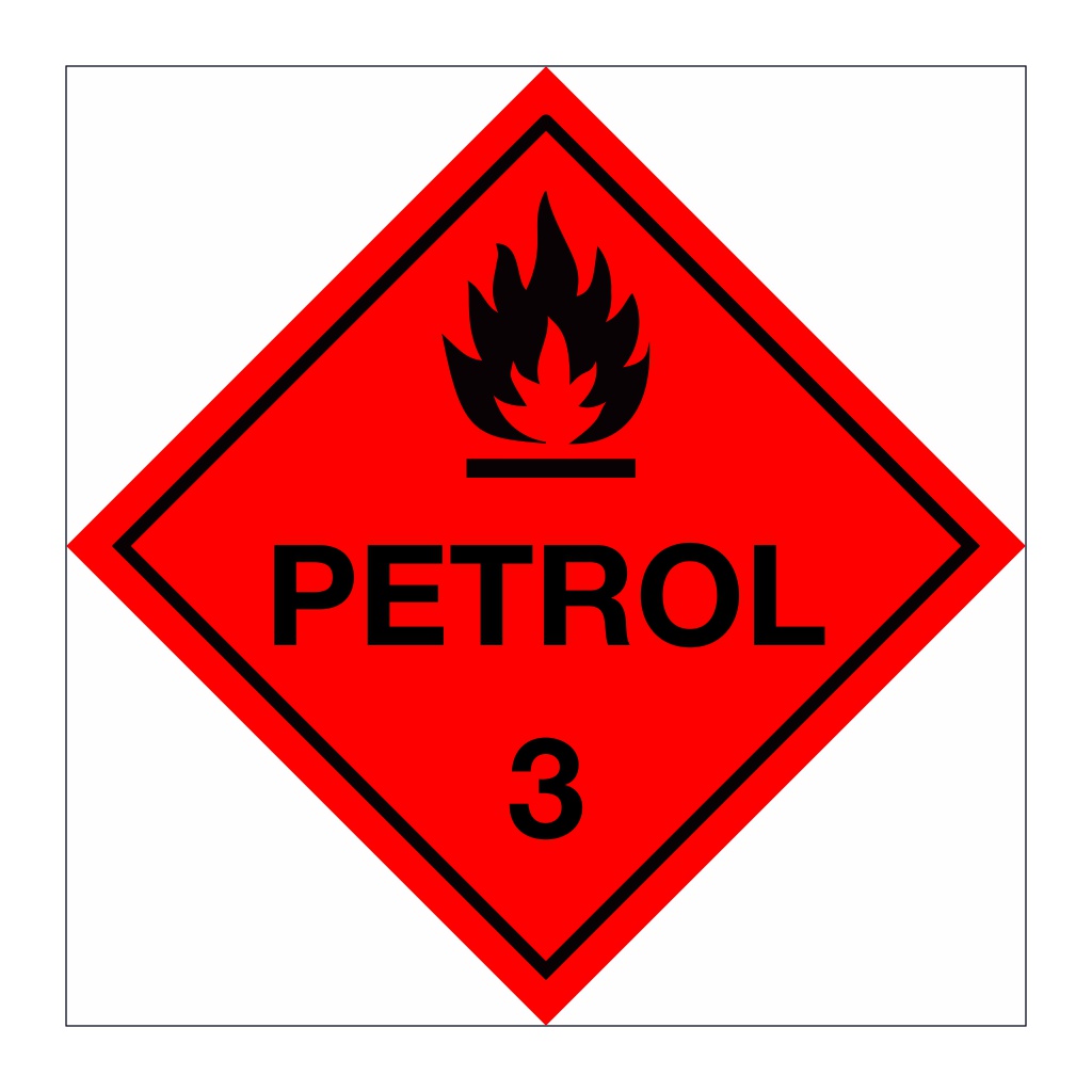 Flammable Petrol Class 3 hazard warning diamond sign