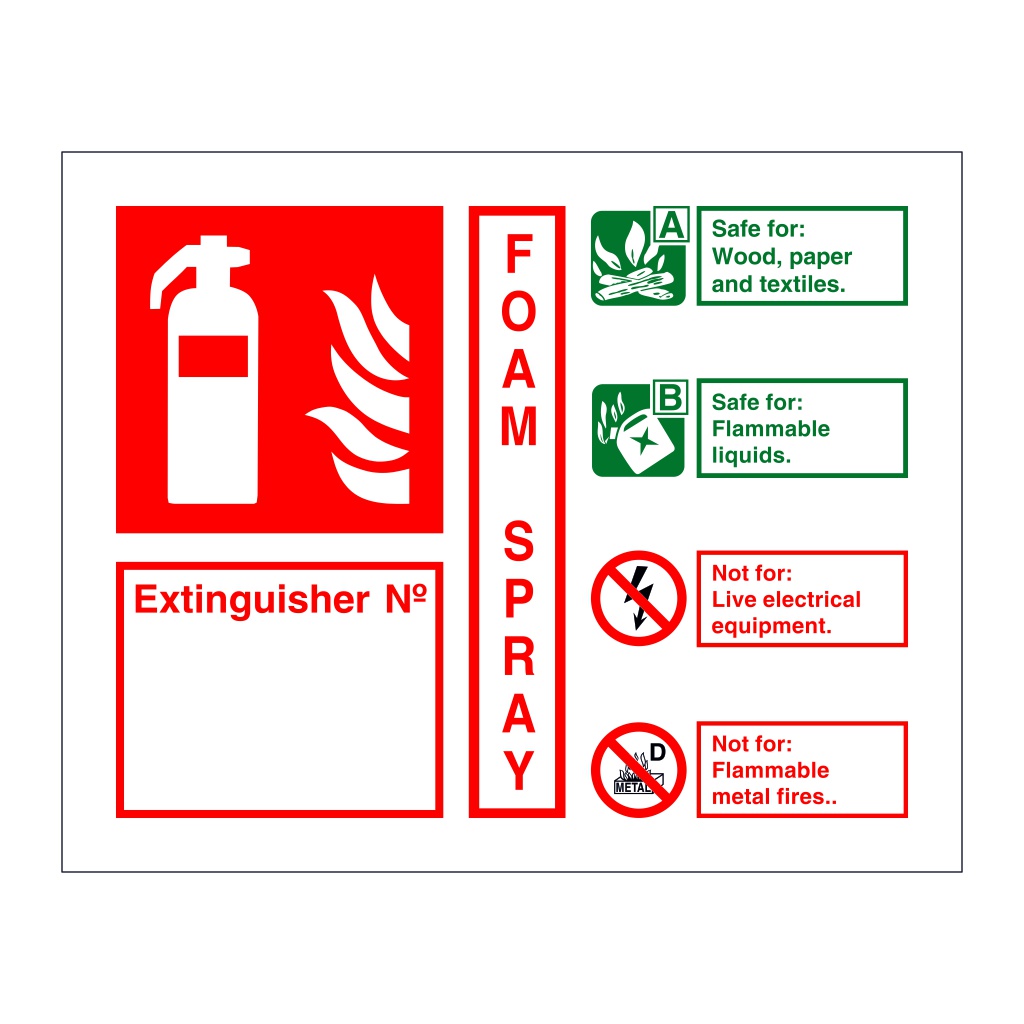 Foam spray fire extinguisher identification with number (Marine Sign)