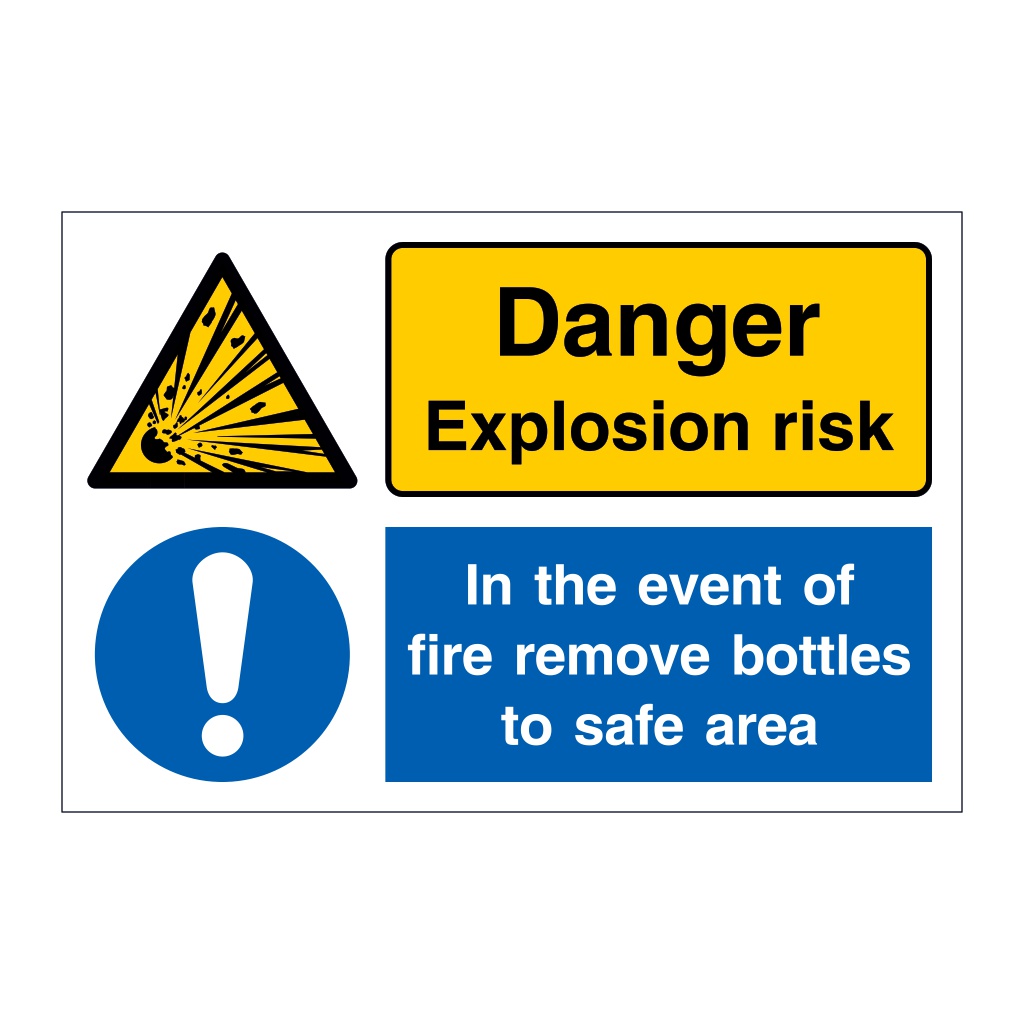 Danger Explosion risk In the event of fire remove bottles to safe area (Marine Sign)