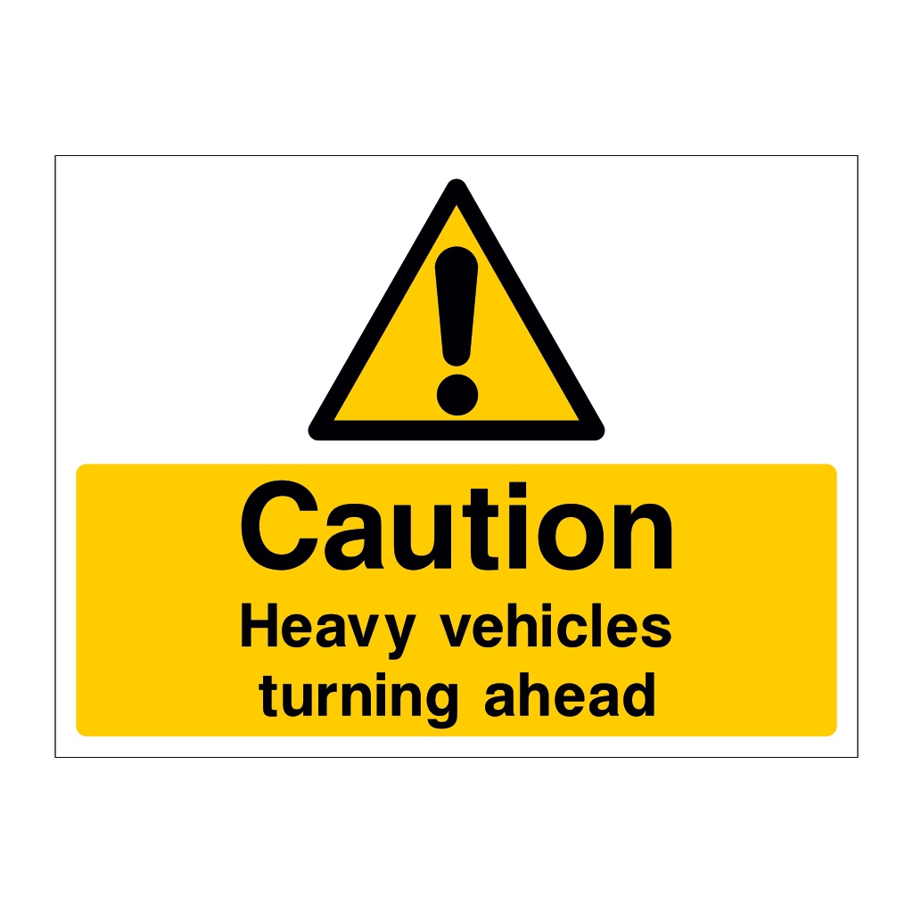 Caution Heavy vehicles turning ahead sign