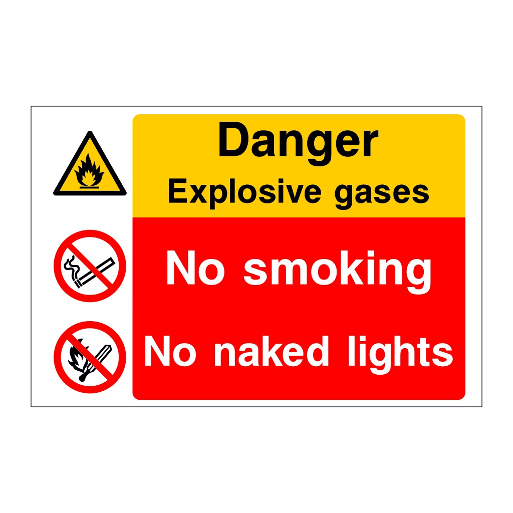 Danger Explosive gases No smoking No naked lights sign