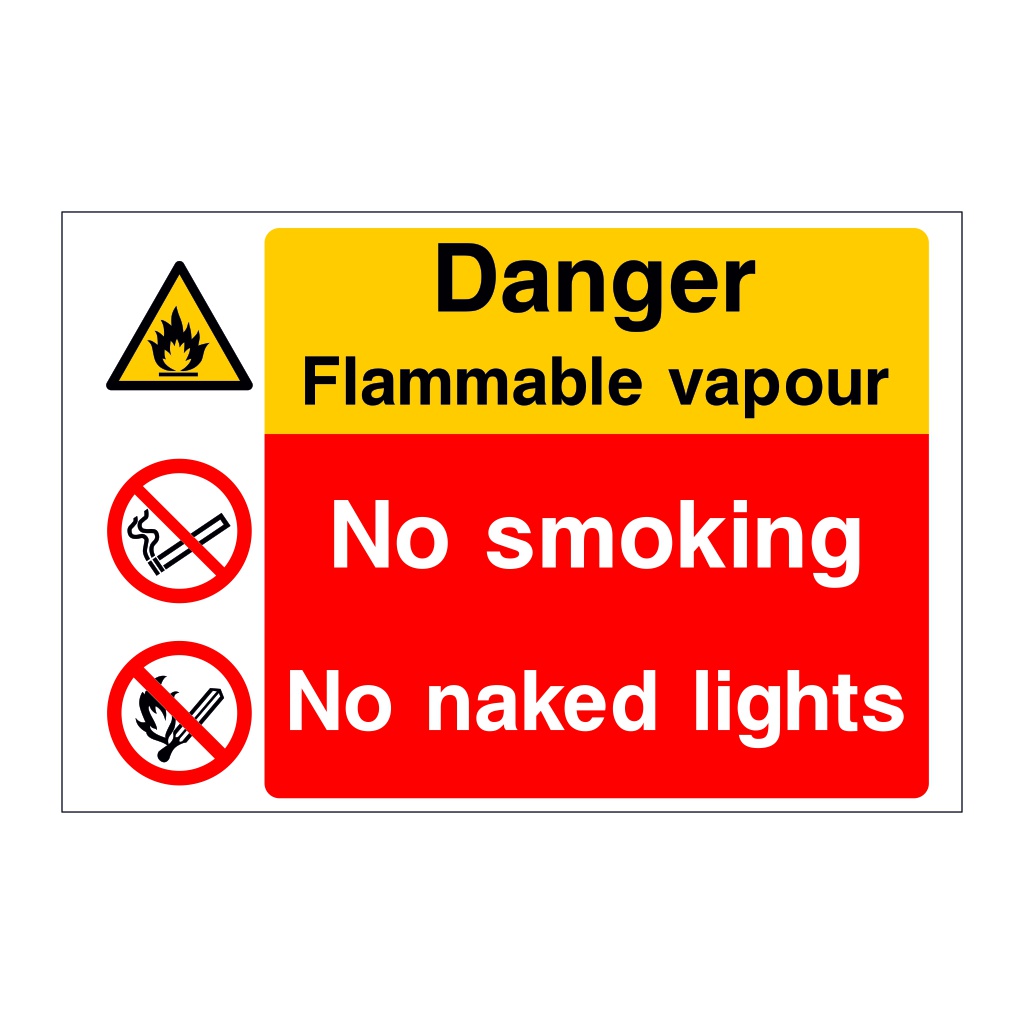 Danger Flammable vapour No smoking No naked lights sign