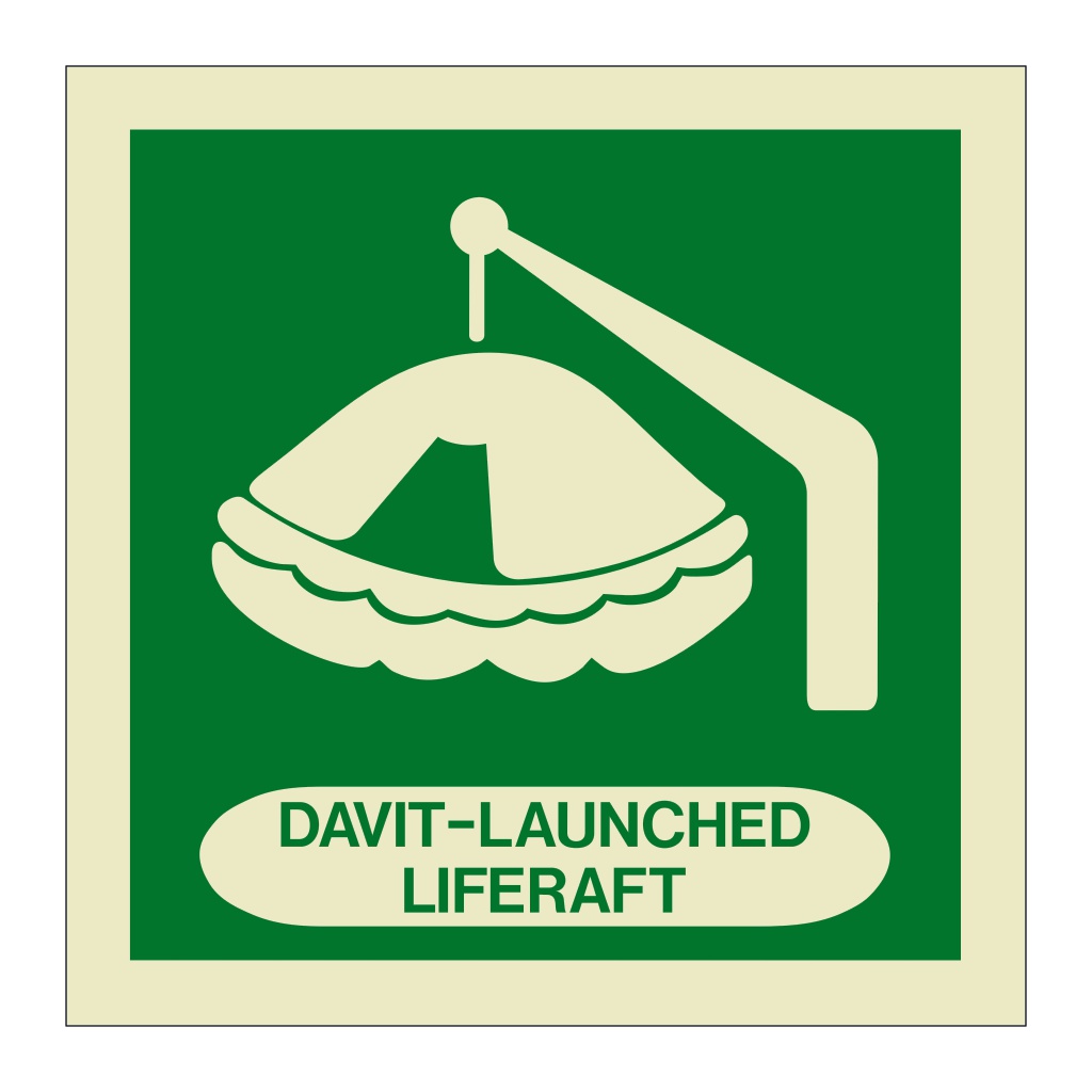 Davit launched liferaft with text (Marine Sign)