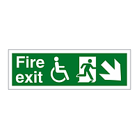 Fire exit with Disabled symbol arrow down right sign