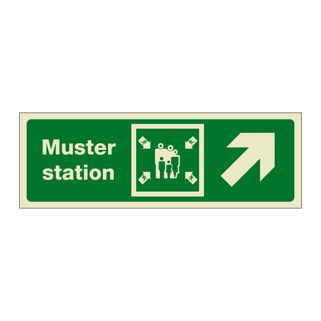 Muster station with up right directional arrow (Marine Sign)