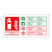 Alcohol resistant foam fire extingisher identification English/Welsh sign