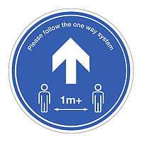 1 metre + Follow the one way system Covid 19 floor graphic