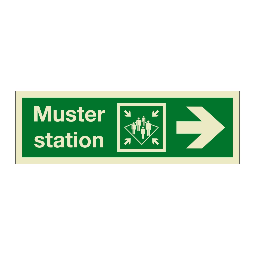 Muster station with right directional arrow 2019 (Marine Sign)