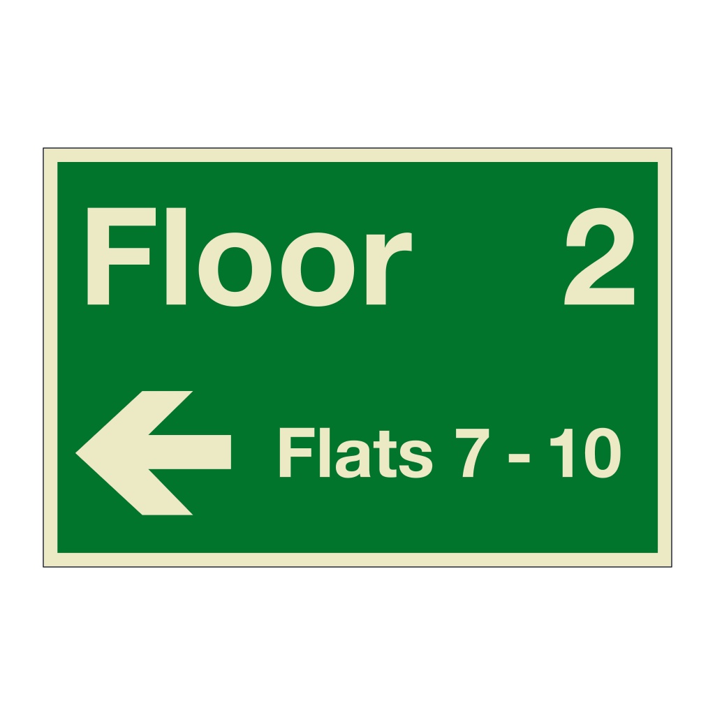 Floor 2  Flats 7 - 10 with arrow left sign