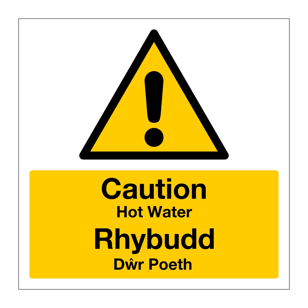 Caution Hot water English/Welsh sign