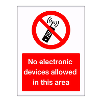 No electronic devices allowed in this area sign