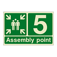 Assembly Point 5 with arrows sign