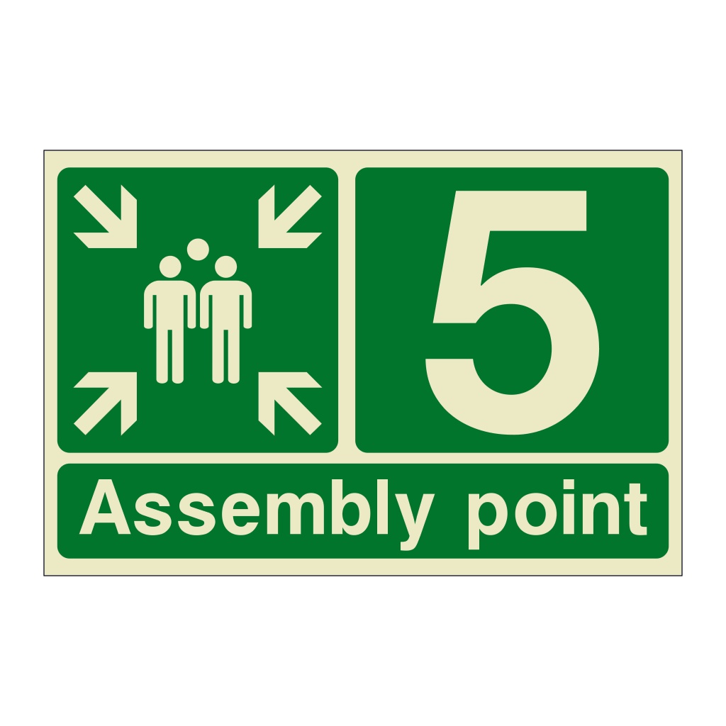 Assembly Point 5 with arrows sign