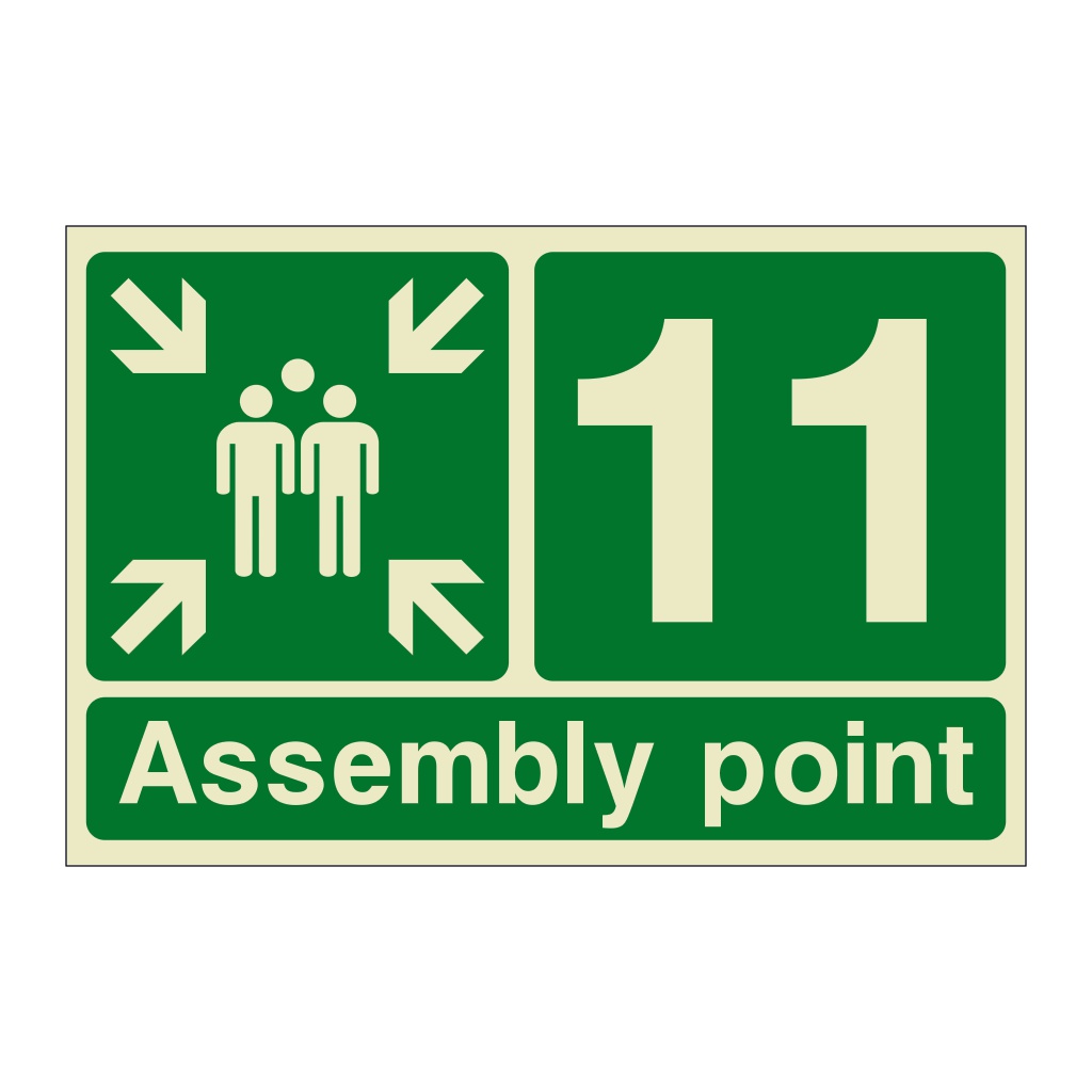 Assembly Point 11 with arrows sign