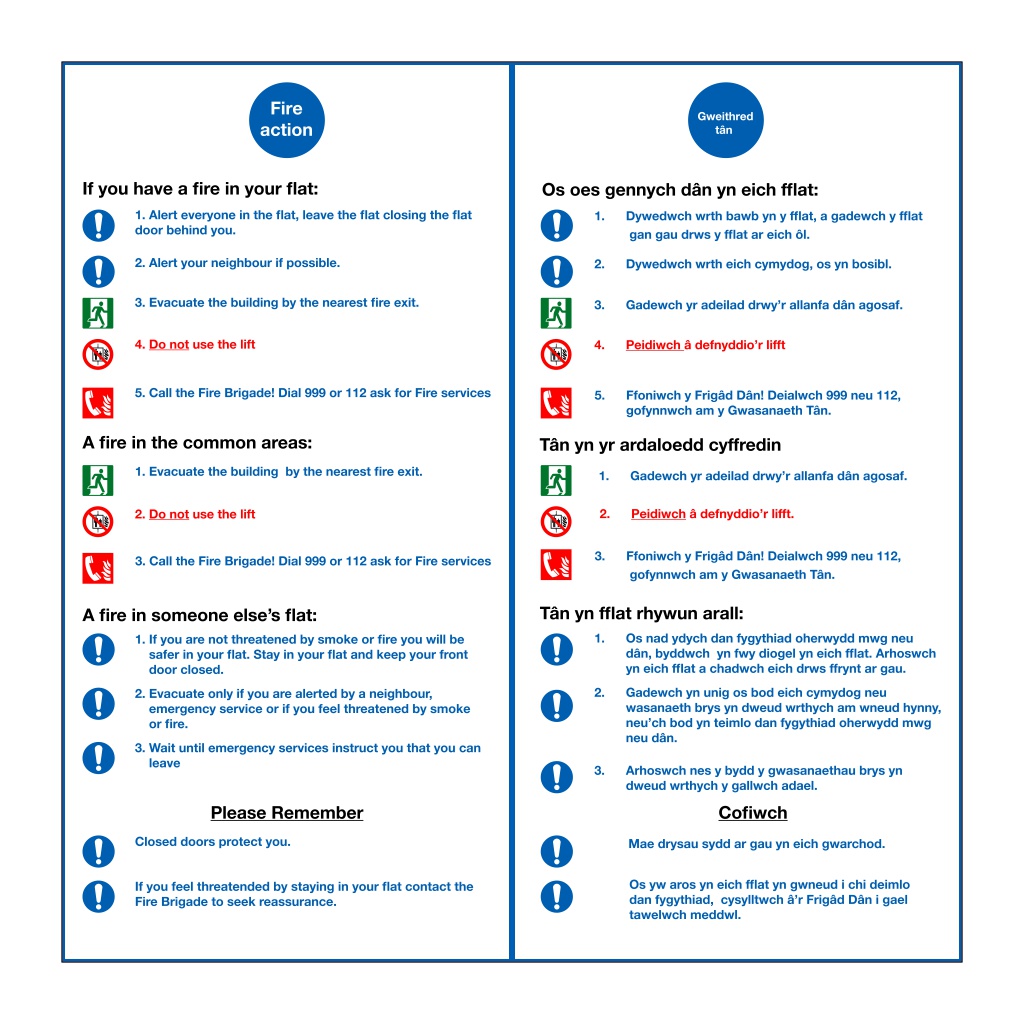 Flat fire action English/Welsh sign