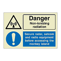 Danger Non-ionizing radiation Secure radar satcom and radio equipment (Marine Sign)
