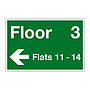 Floor 3  Flats 1 - 14 with arrow left sign