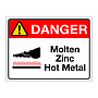 Danger Molten zinc Hot metal sign