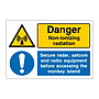 Danger Non-ionizing radiation Secure radar satcom and radio equipment (Marine Sign)